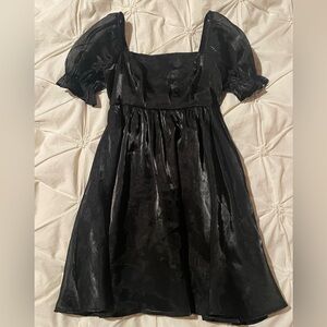 Vintage Elegant Black Puff Sleeve Dress
